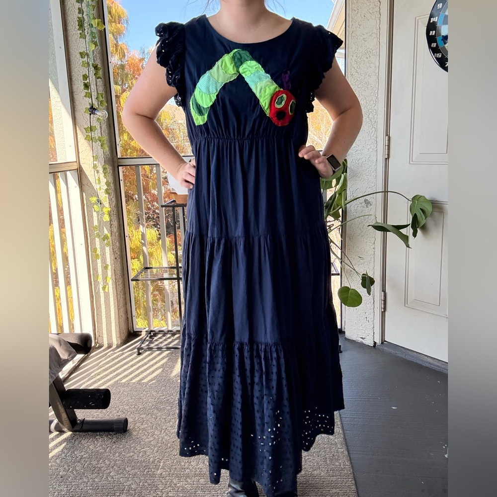 One-of-a-Kind Upcycled Navy Floor-Length Caterpillar Dress – Adult XL